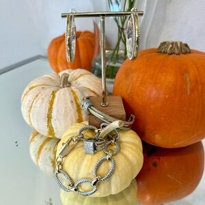 Silver Hoop Earrings and Bracelet Set